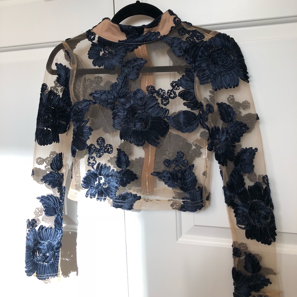 Sheer Floral Embroidered Crop Top